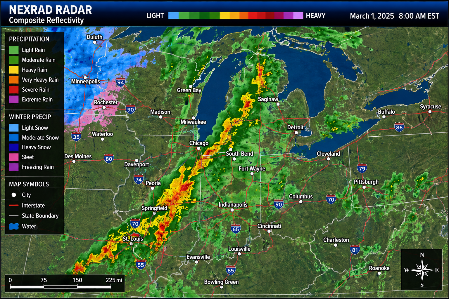 Sample NEXRAD radar composite reflectivity map showing precipitation intensity